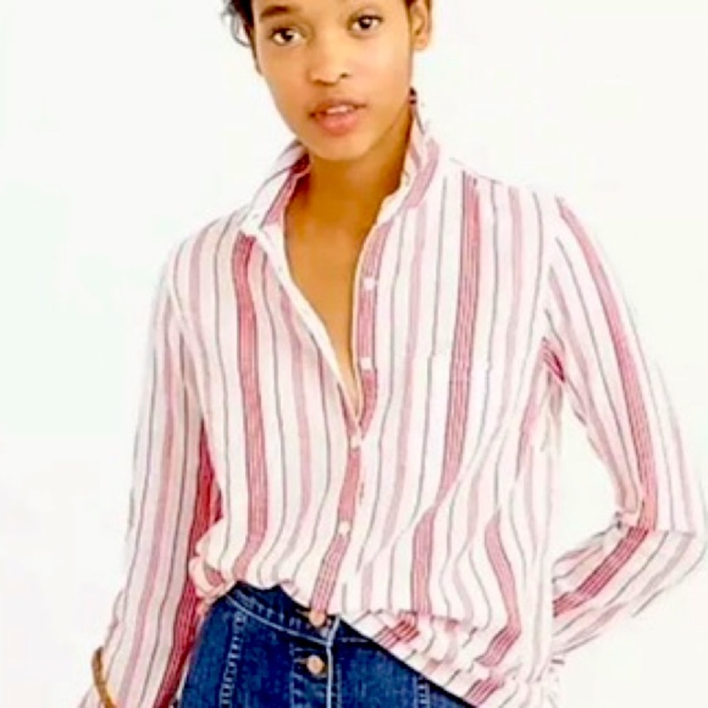 J. Crew Pink and White Vertical Stripe Button-Down Shirt